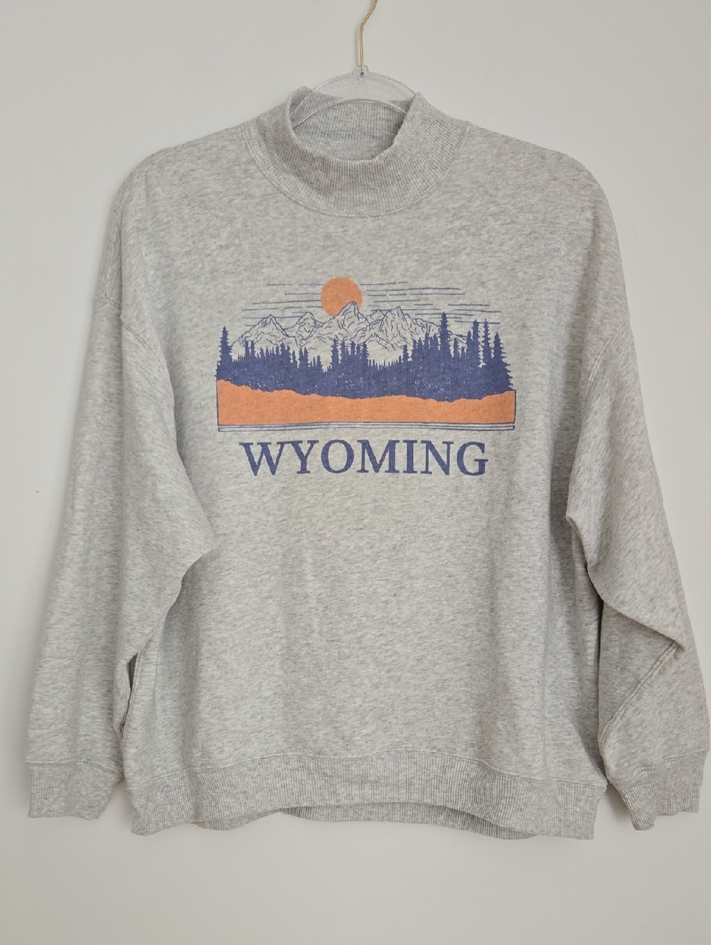 Grey High Neck Wyoming Sweatshirt Size Small